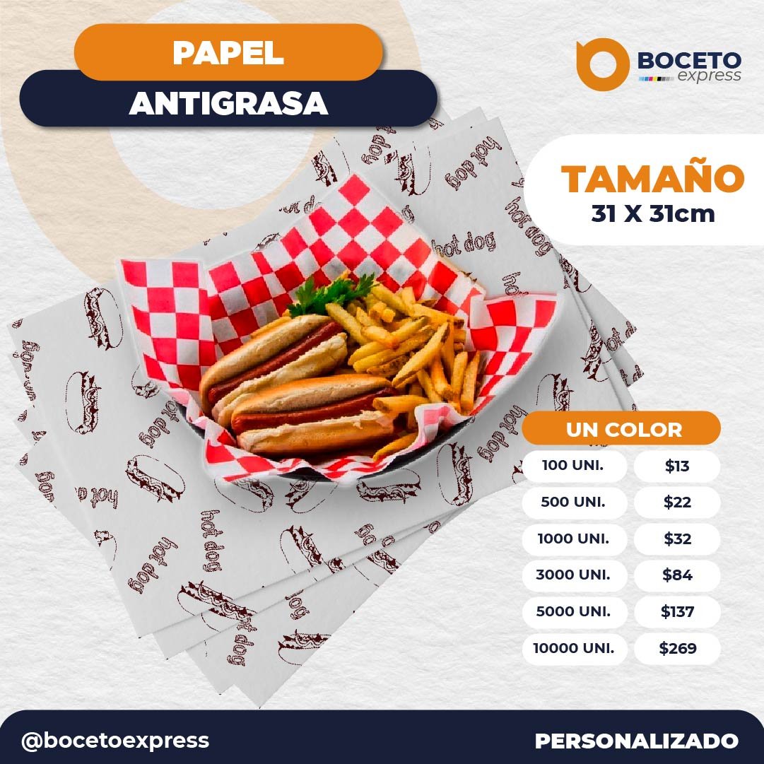 Papel Antigrasa 31x31 un color