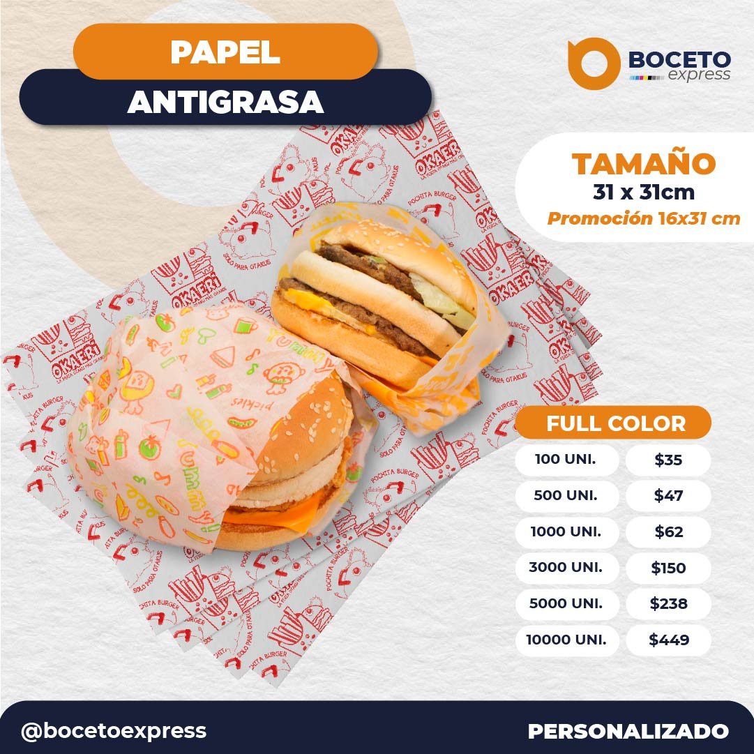 Papel Antigrasa 16x31 full color