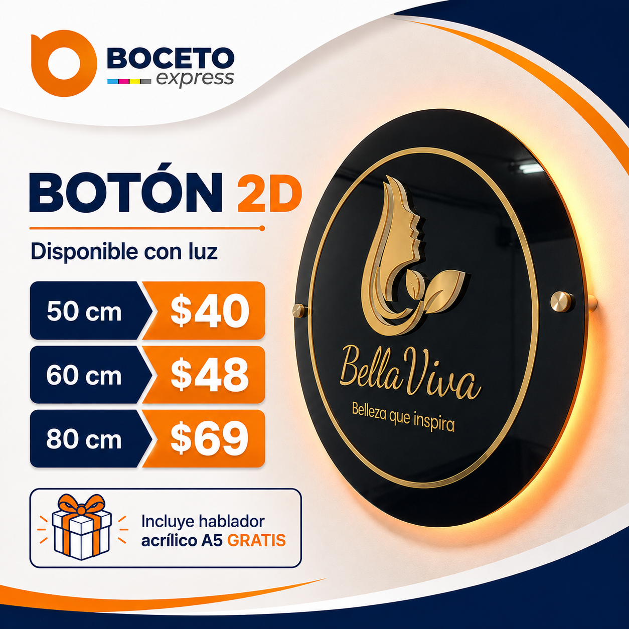 Botón 2D luminoso personalizado Boceto Express